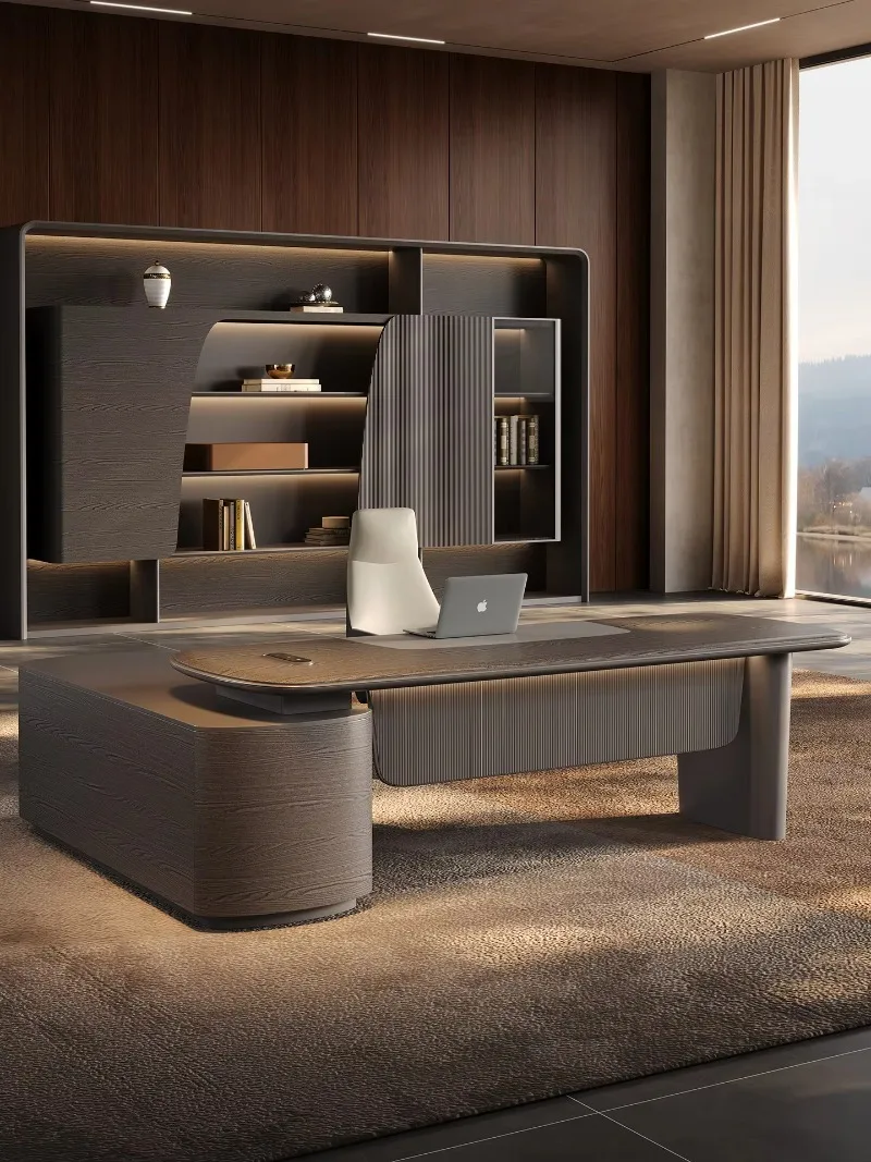 High End Light Luxury Modern Modular Commercial E0 Level L-Shaped Large Desk for Boss's/Chairman's/President's Office