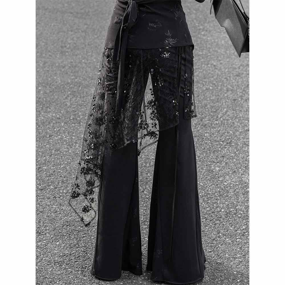2026 New Black Pendant Sequin Lace Fart Curtain Women Autumn Winter Layered Hem Skirt Streetwear Curtain Covering Buttocks Skirt view 2