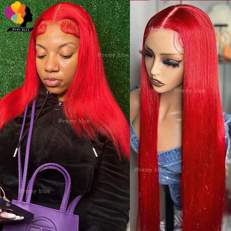 Red Straight Human Hair Lace Frontal Wigs for Black Women Burgundy 99J 13x6 Lace Front Human Hair Wig Pre-Plucked with Baby Hair