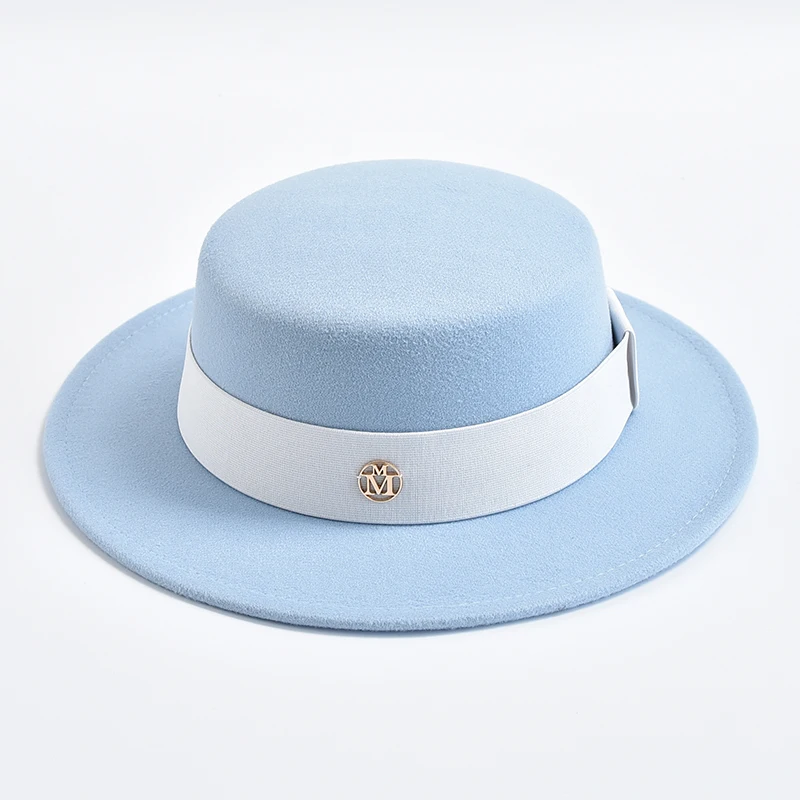 British Style Fedora Hats for Women Fashion Autumn Winter Flat Top Bow Elastic Ribbon Felt Hats Wedding Dress Jazz Cap