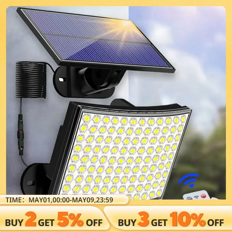 

106LED Solar Light Outdoor Waterproof with Motion Sensor Floodlight Remote Control 3 Modes for Patio Garage Backyard