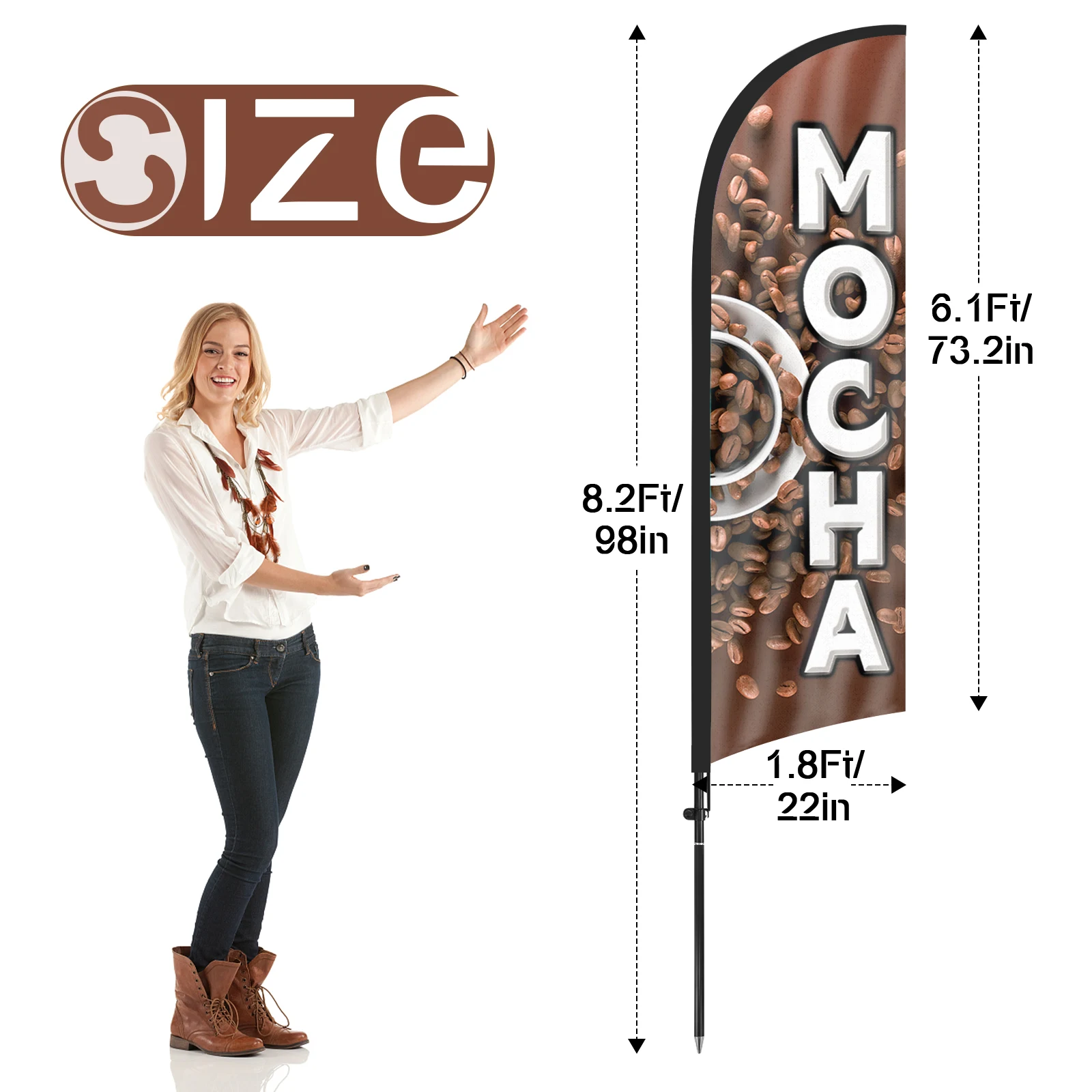 FSFLAG 1PCS 280CM The Mocha Feather Flag with Flagpole Advertising Outdoor Banner Decoration for Businesse and Storefront