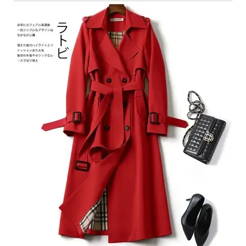 Faithe Korean Version of The British Style Coat Double Trench Coat Casual Style Long Y2K Spring and Autumn New Over-theknee Coat