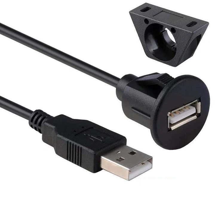 2PCS USB2.0 Male to Female Waterproof Extension Cable, 1M USB Panel Mount Cord for Car Dashboard, Audio Stereo