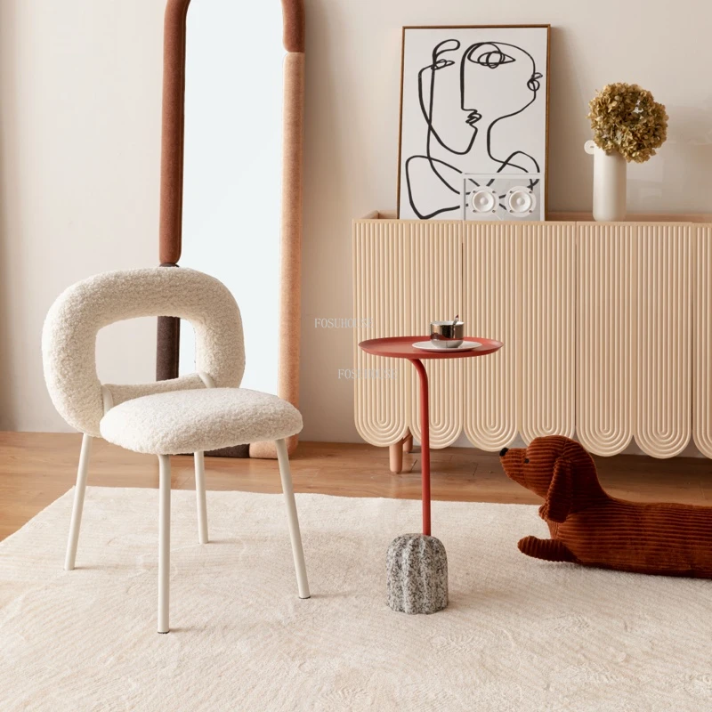 Wuli Nordic Iron Living Room Chairs Medium Ancient Style Dining Chair Modern Home Furniture Backrest Lamb Velvet Sofa Chair Ins