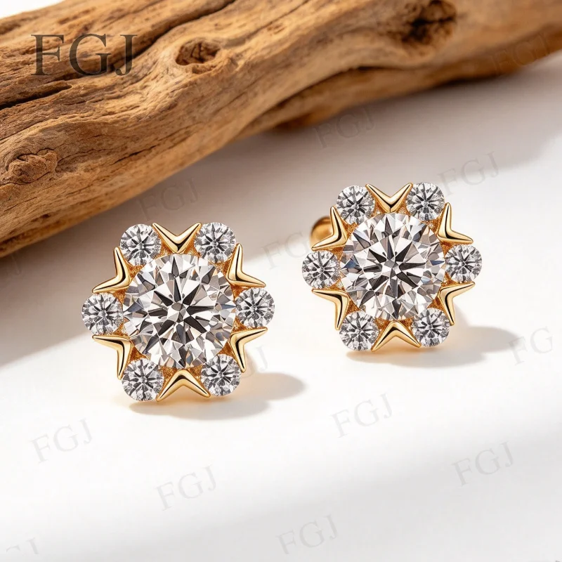 S925 Silber Rhodium-Plattierte Schneeflocken-Moissanit-Ohrringe 2CT D-Farbe Eleganter Feiner Schmuck Valentinstagsgeschenk für Frauen – Detail 7