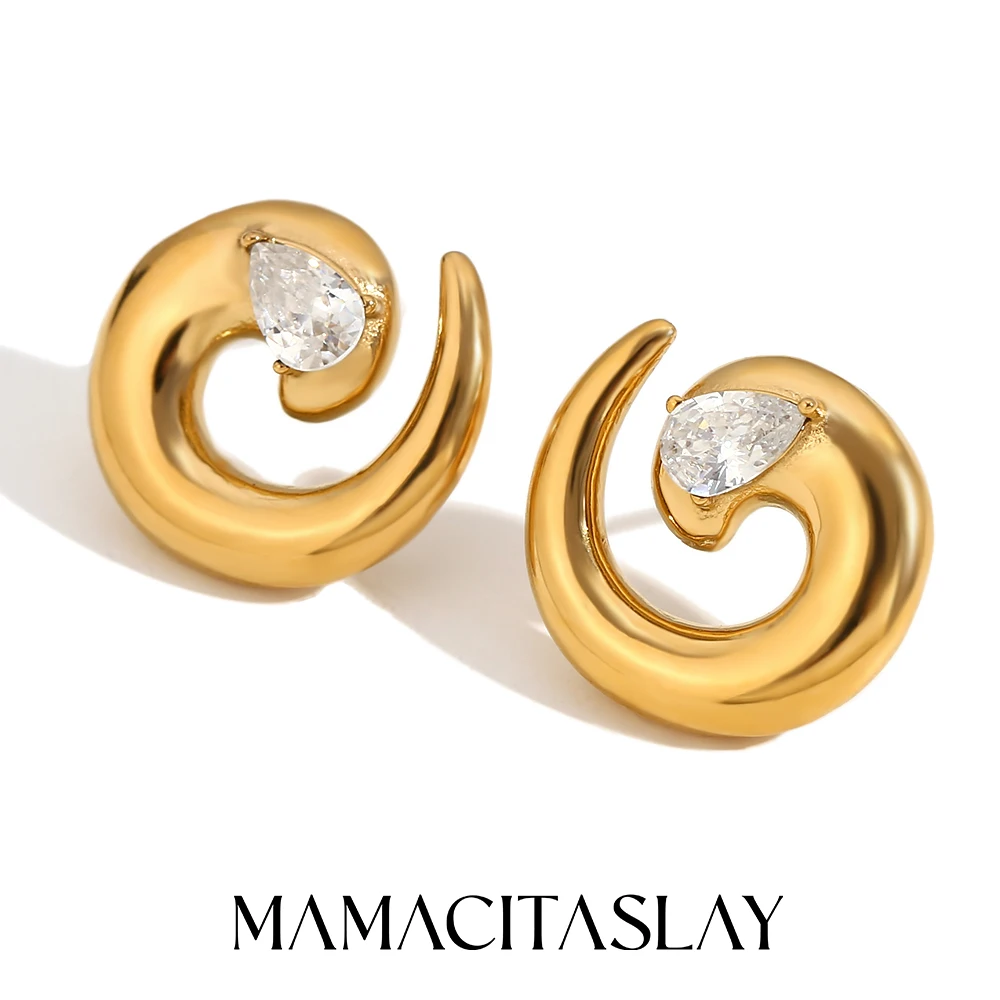 MamacitaSlay Luxury Minimalist Plate Snake Swirl Water Drop Zircon earrings woman gold plated stainless steel jewelry woman