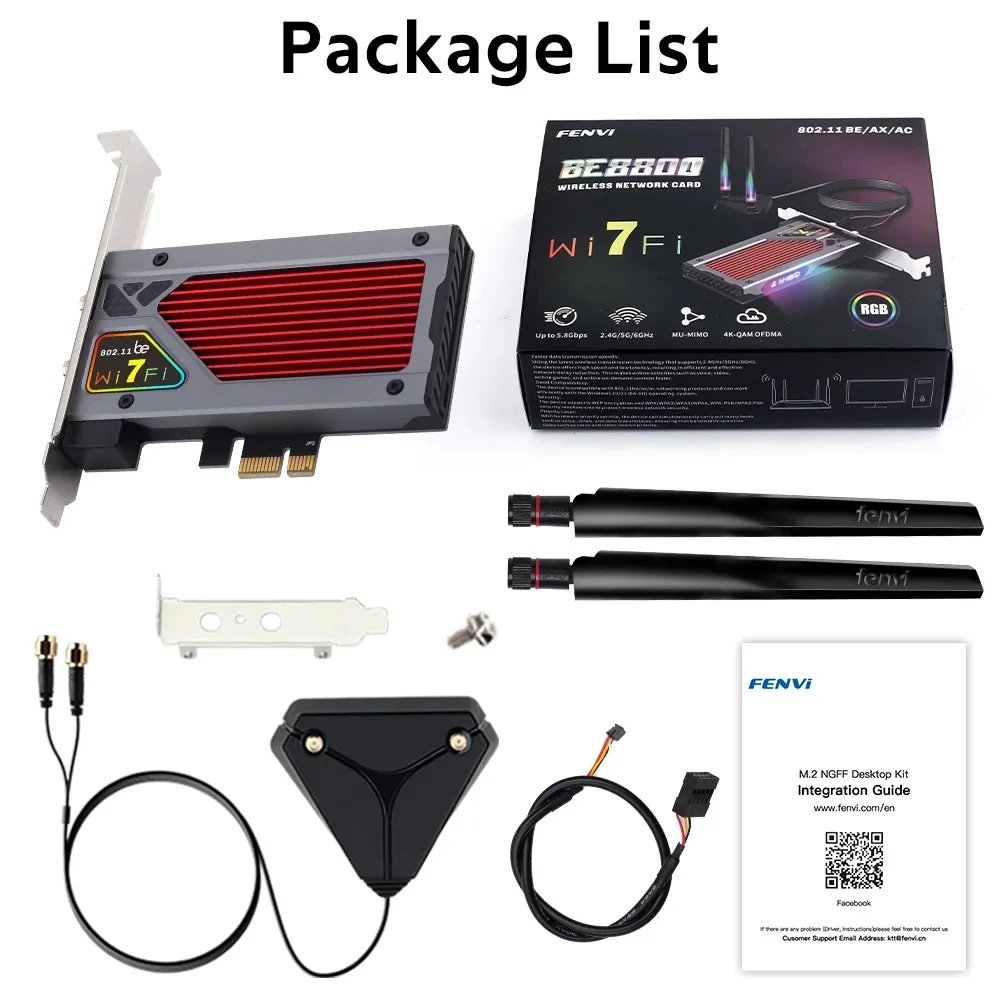 WiFi 7 BE8800RGB PCIE 무선 네트워크 카드 BT5.4 확장 베이스 Win10/11이 포함된 데스크탑 PC용 8774Mbps 트라이 밴드 2.4G/5G/6GHz