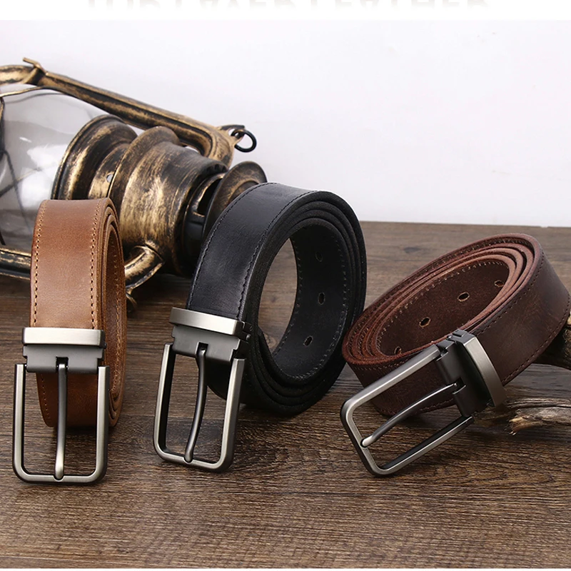 3.3cm Wide Cowhide Leather For men  Belt Personality Retro  Pin buckle Jeans Youth Men's Belts Gift Genuine Leather Man