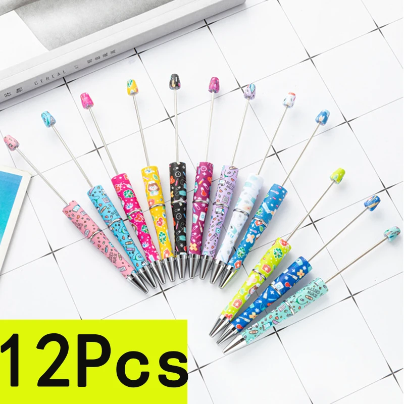 

12Pcs DIY Plastic Beaded Pen Nurse's Day Ballpoint Pen Wholesale Spinning Beaded Pens