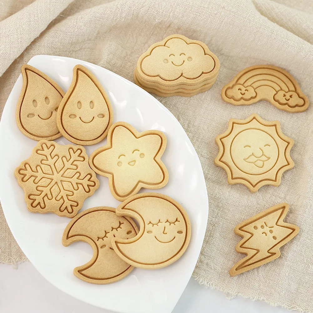 PP Material Weather Theme Cookie Cutters Set with 8 Distinct Cartoon Shapes for Homemade Baking and Dessert Decoration