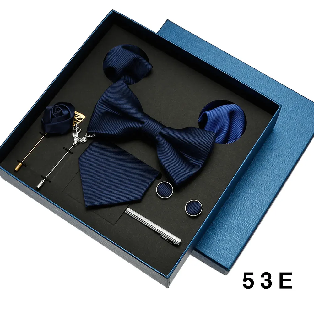 8-teiliges Luxus-Herren-Krawatten-Set in Geschenkbox, Krawatte mit festlicher Hochzeit, Fliege, Einstecktücher, Manschettenknöpfe, Clip-Broschen, Anzug – Detail 22
