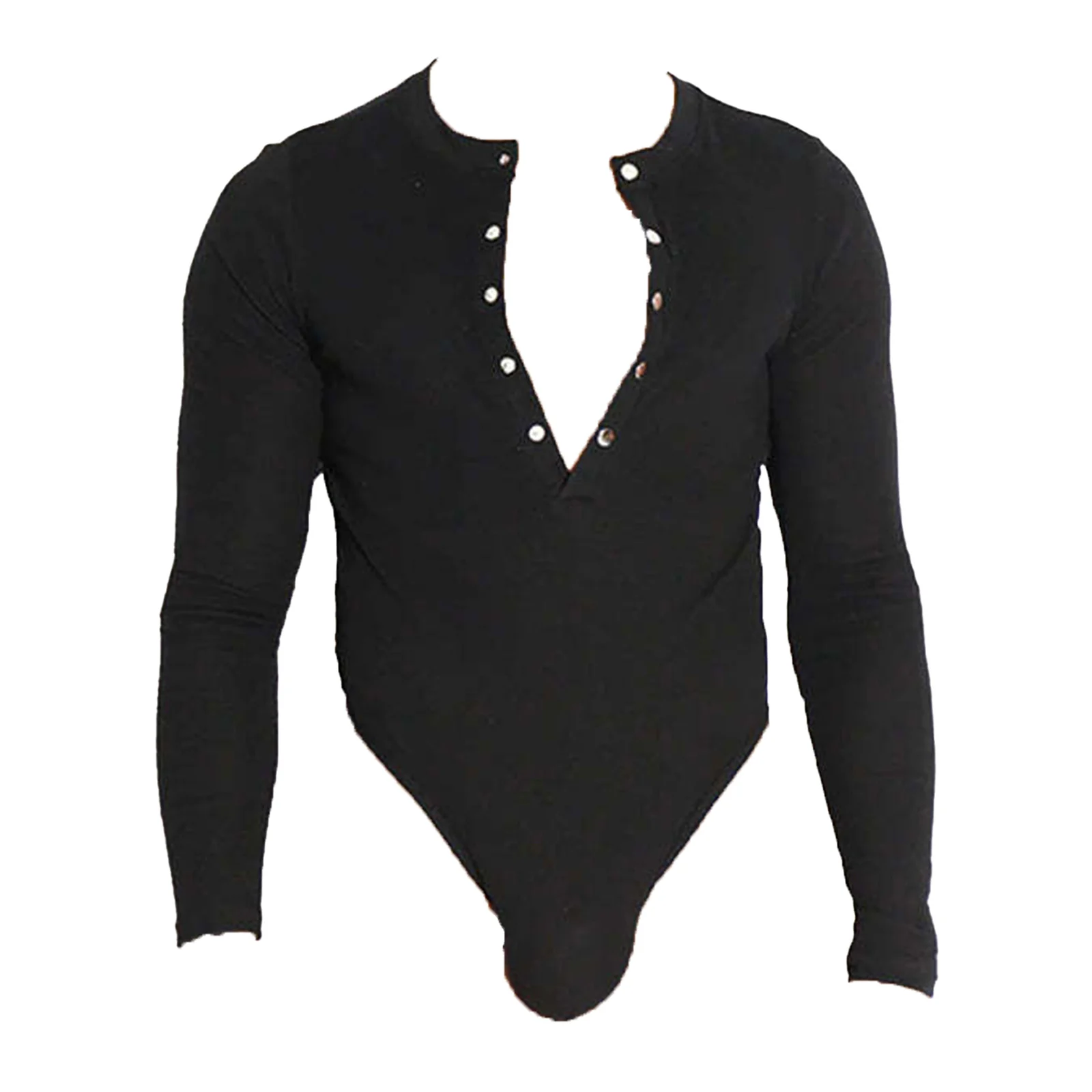 Mens One-piece Bodysuit Long Sleeve Button Down High Cut Leotard Tight Fitting Jumpsuit Pajamas Lingerie Sleepwear Romer Costume