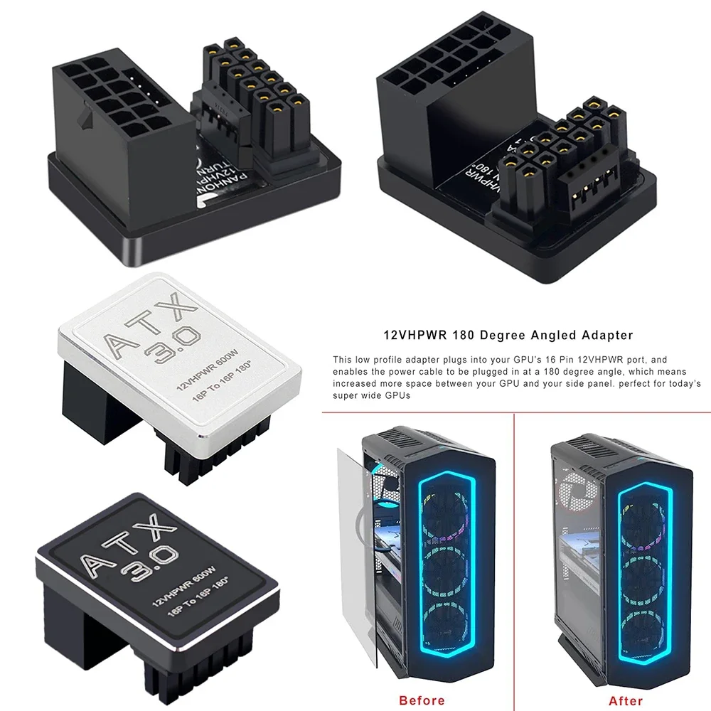 

PCIe5.0 RTX 4080/4090 Graphics Card ATX3.0 600W Power Supply 12VHPWR 12+4 Pin Male To Female 180 Degree Turn Connector Adapter