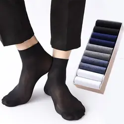 Fashion Casual Male Solid Color Business Black Crystal Silk Men's Sock Ultra-thin Summer Socks