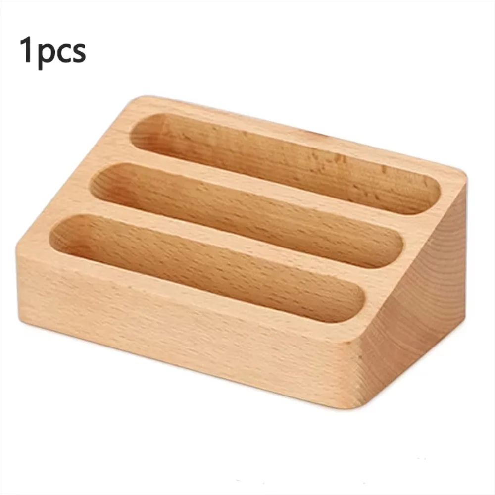1Pcs Wooden Desktop Business Card Holder 3 Compartment Storage Box For Office Supplies Desk Accessories Organizer