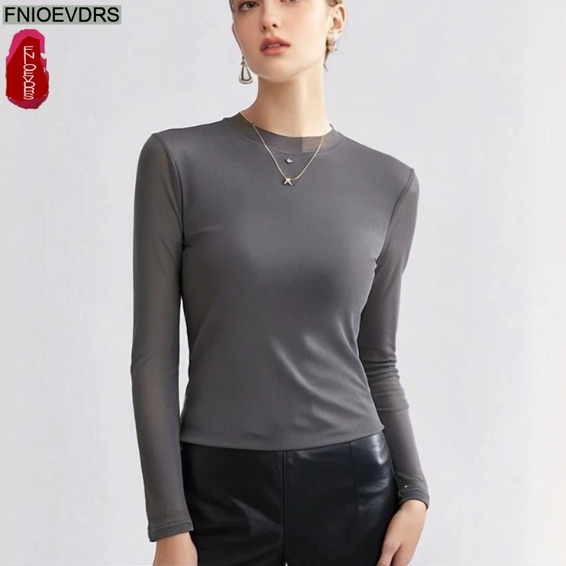 

Тонкие черные прозрачные сетчатые топы, блузки, женские осенние однотонные новые модные элегантные офисные женские базовые рубашки с длинными рукавами