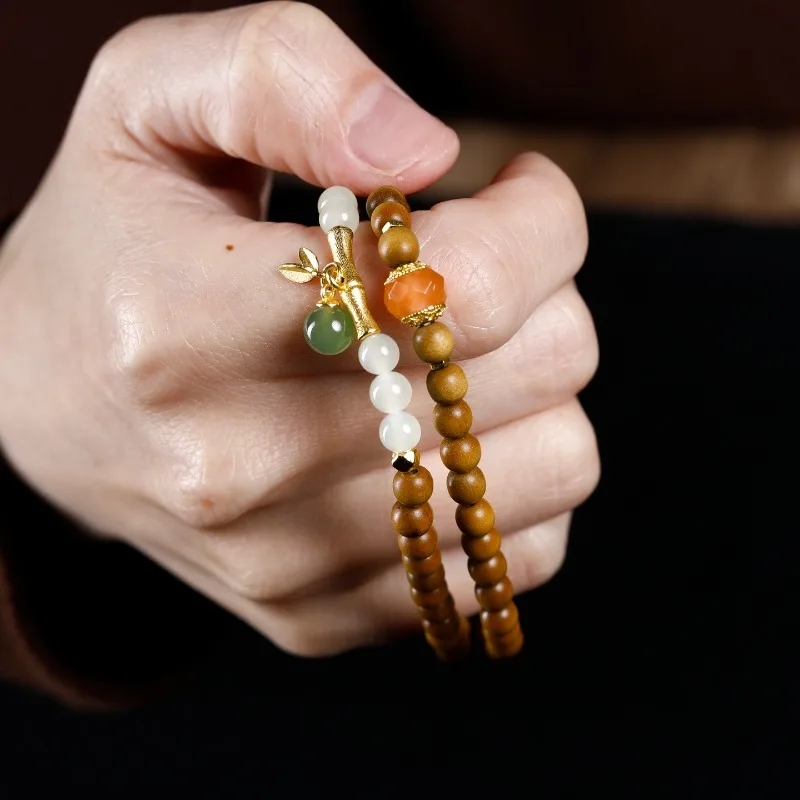 5mm Double Loop Old Indian Sandalwood Bracelet: DIY Lucky Career Progress Beaded Jewelry, Unisex Gift