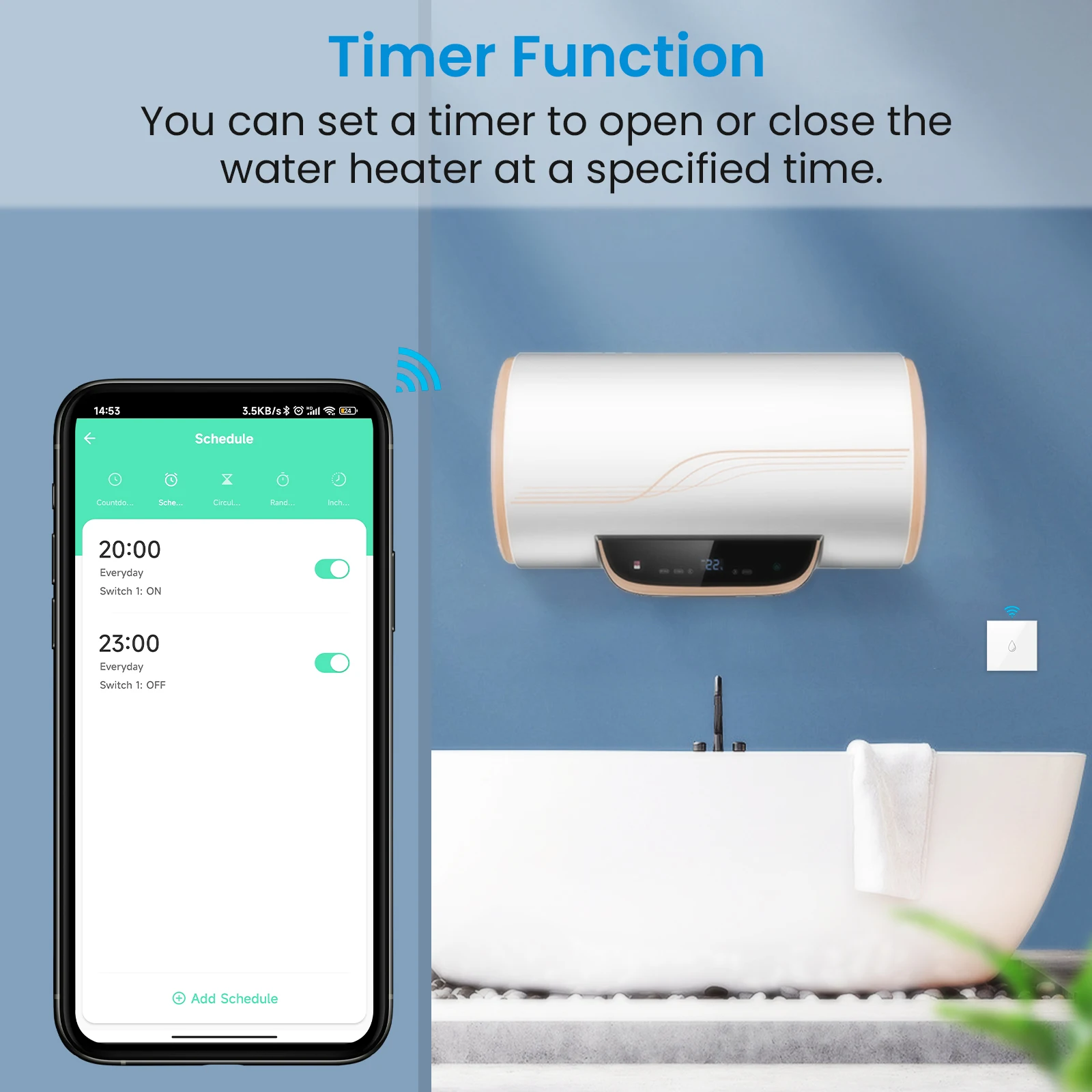 LoraTap WiFi boiler/water heater switch (EU/US/IL) — Tuya Smart Life app remote control, energy monitoring & Alexa/Google voice support 5