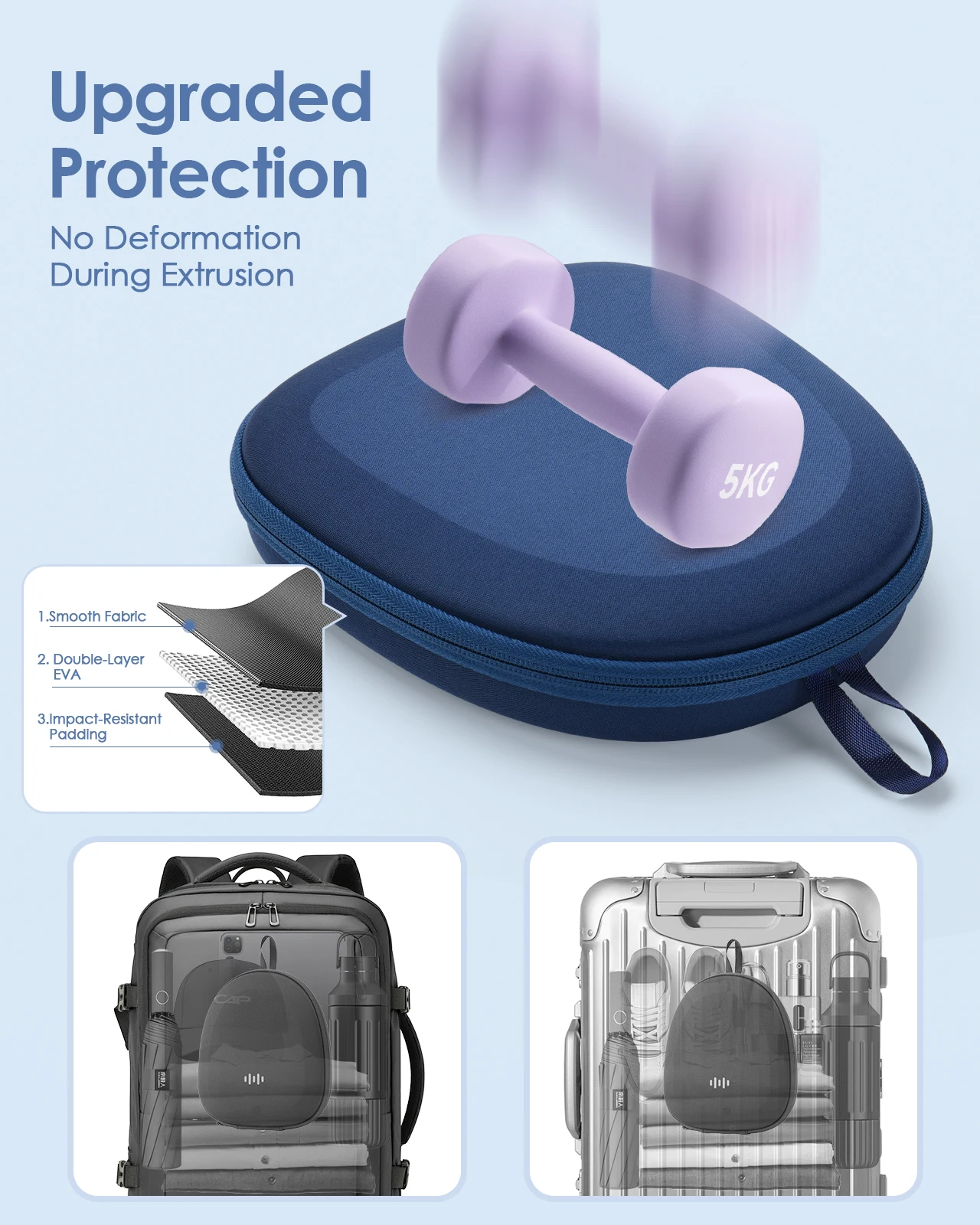Yinke Hartschalen-EVA-Tasche, passend für Sony WH-CH720, JBL Tune 510, Soundcore Q30 Kopfhörer, stoßfest, staubdicht, tragbare Tasche mit mehreren Fächern. – Detail 5