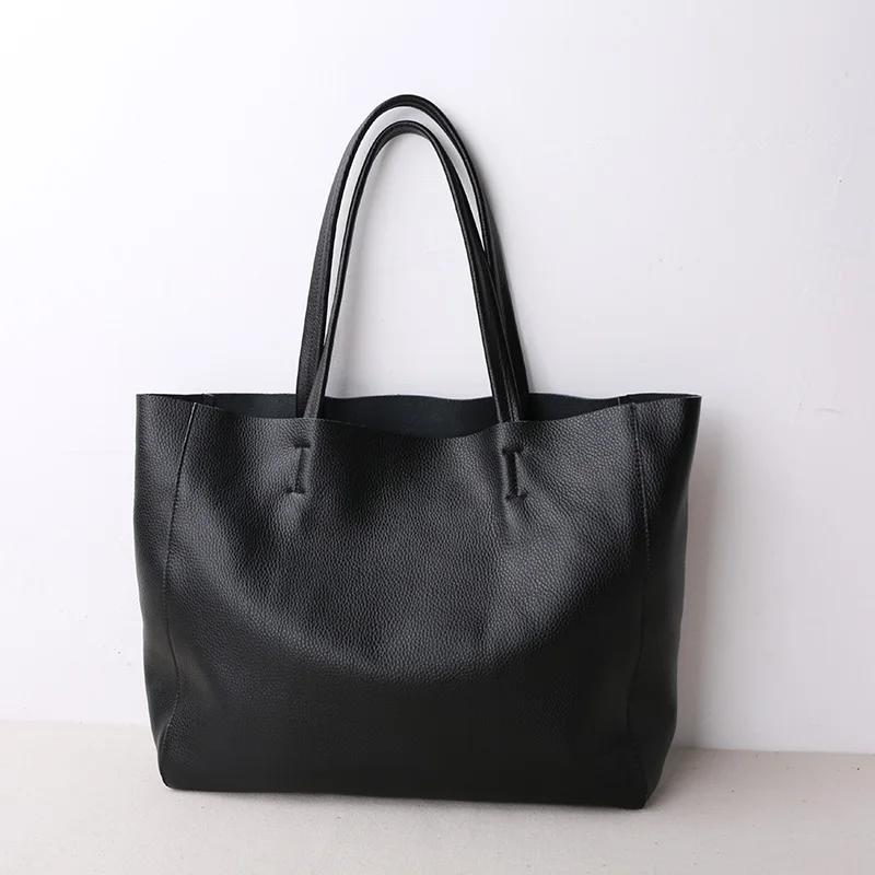 2023 New Women Deluxe Cowhide Genuine Leather Totes Handbag Lady Simple Soft Satchels Bag High Capacity Waterproof Shopping Bags