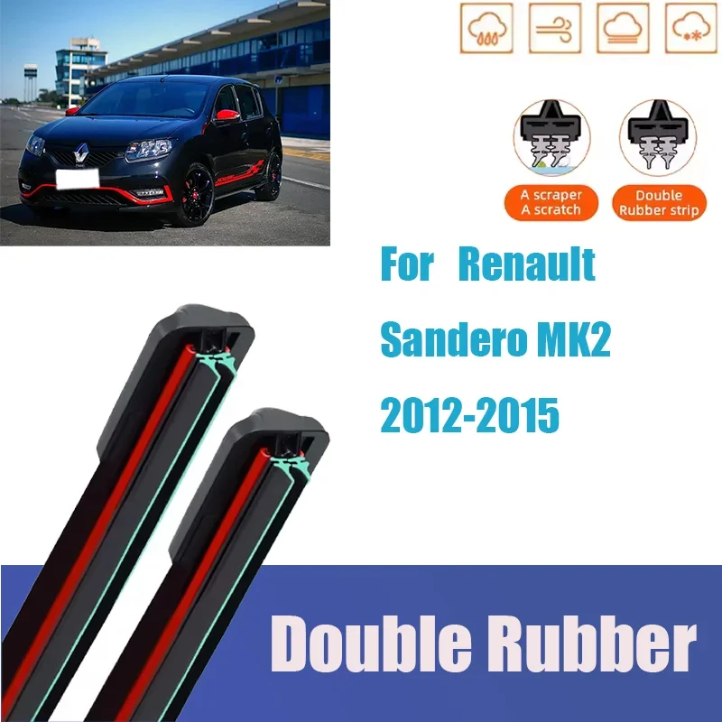 

For Dacia / Renault Sandero MK2 2012-2015 Car Front Rear Wiper Blades Soft Rubber Windscreen Wipers Auto Windshield Cleaning