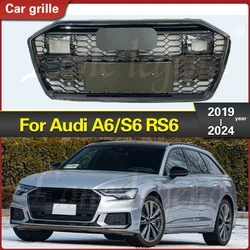 Racing Front Grille For AUDI A6/S6 2019 2020 2021 2022 2023 2024 Car Upper Bumper Grille Hood Mesh Grid Body Kit for RS6 Style