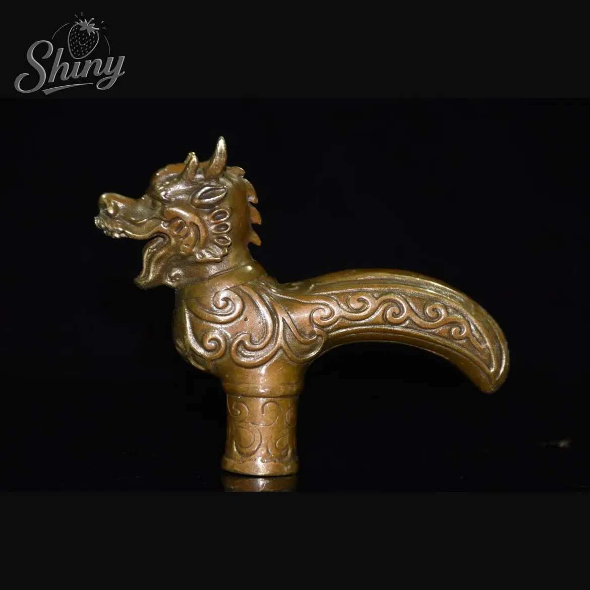 

Chinese Old Bronze Hand Carved Dragon Statues Antique Cane Walking Stick Head Crafts