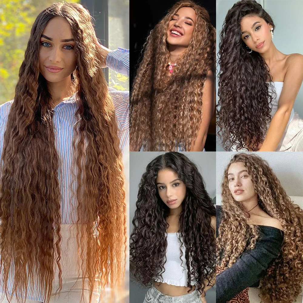 Synthetic 55 80cm 5 Clip In Hair Extension Heat Resistant Long Curly Black Brown Fake Hairpiece For Women Natural Fake Hair