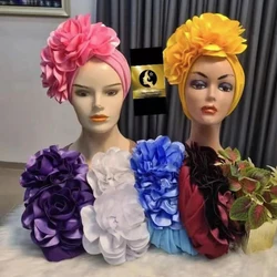 Women's Head Wraps Wedding Party Headpiece Muslim Headscarf Hat India Caps Exaggerated Big Flower African Turban Cap