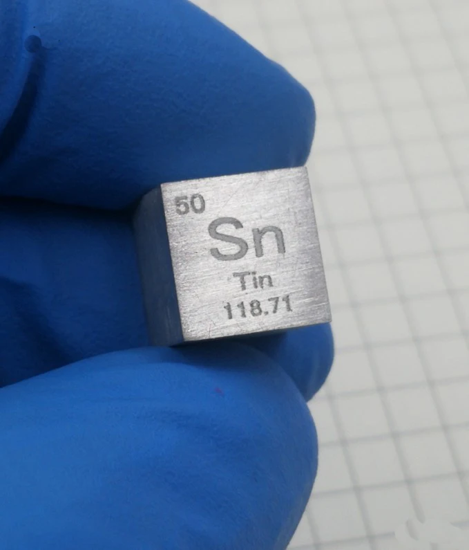Tin Metal Cube 10mm Pure Sn Element Periodic Table Collection Specimen Decorative Metal Block for Science Display Hobby Gift