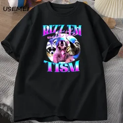 Rizz Em with The Tism Funny T Shirt Men Vintage Raccoon Bootleg T-Shirt Autism Tees Short Sleeve Cotton Tshirt Mens Clothing