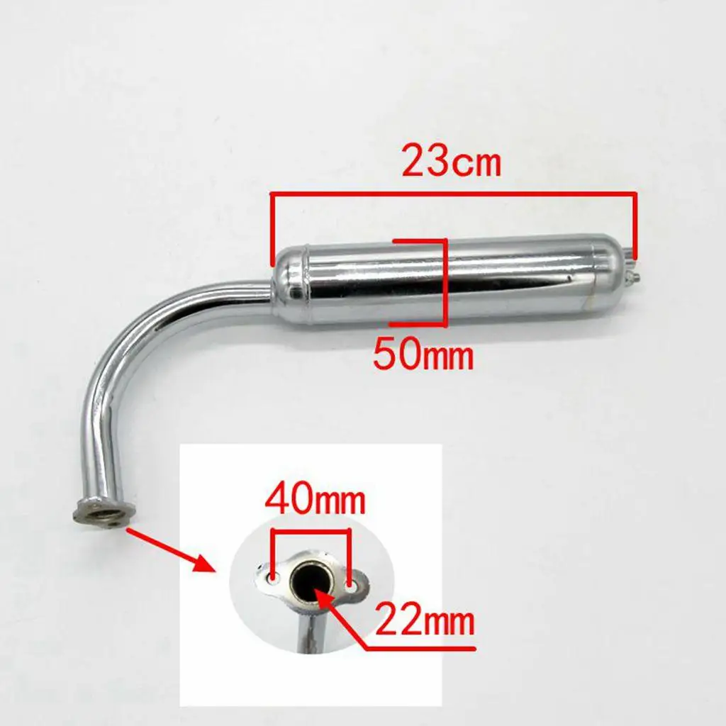 Motorized Exhaust Muffler Silver Iron Pipe Replacement for Dirt Bike Gas Powered Motorised Engine 80cc