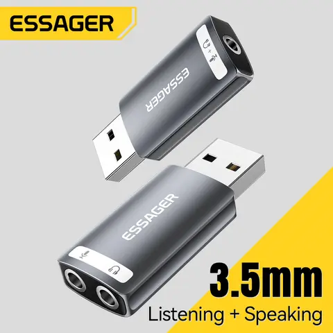Essager Externt USB-ljudkort till 3,5 mm mikrofonhörlursuttag Stereoheadset Ljudmikrofonadapter Högtalargränssnitt för bärbar dator 10 best sales USB till ljuduttag - №1