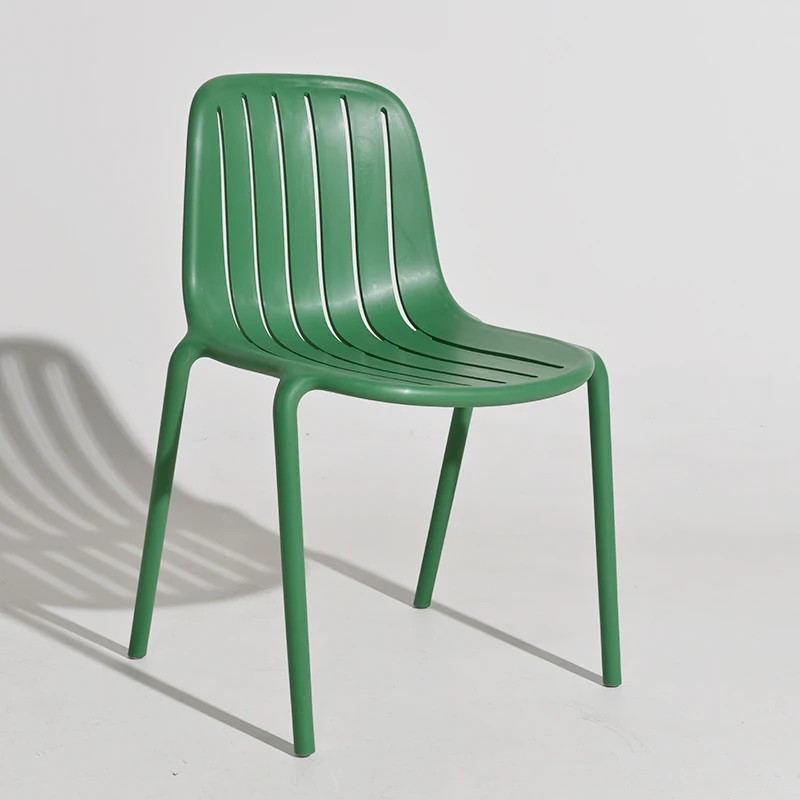 

Plastic stackable outdoor garden patio chair without armrests