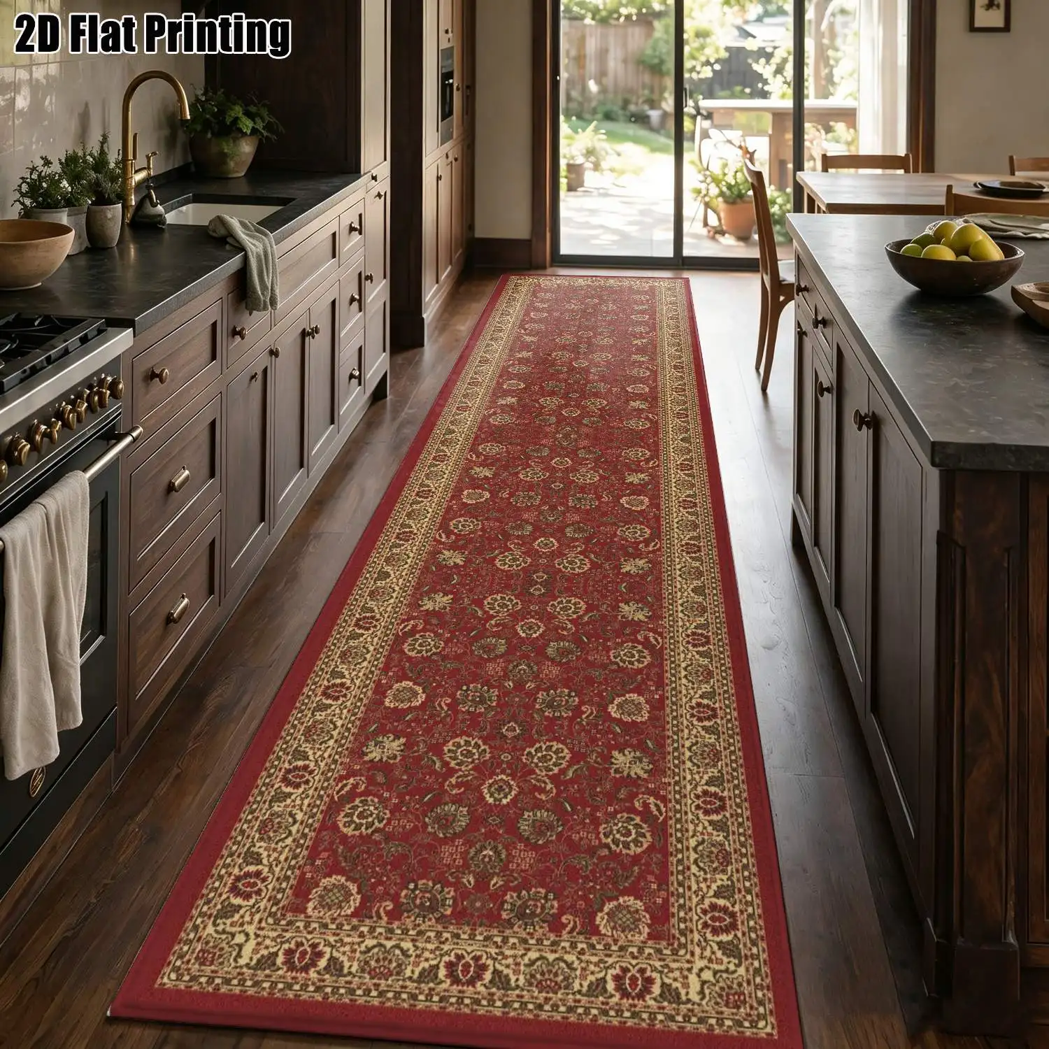 1Pc 2D Printed Long Strip Runner Carpet: Red Floral, European-Style, Retro, Geometric Striped, Bohemian, Home Decor, Multi-Size, Machine Washable, Suitable for Entrance, Hallway, Living Room, Bedroom
