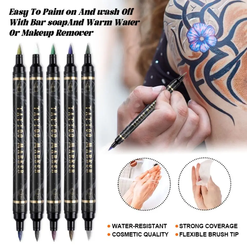 10 Colors Temporary Tattoo Pen Easy Wash Off Water-Based Tattoo Marker Pen Non-Toxic Washable Makeup