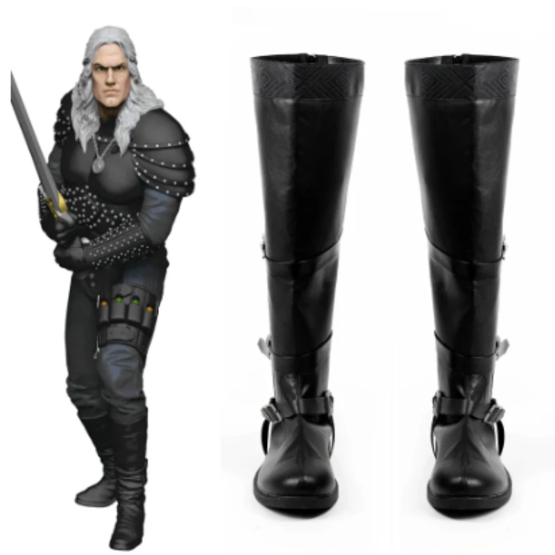 

Geralt Cosplay of Rivia Boots Men's Black Leather Shoes Halloween Carnival Shoes