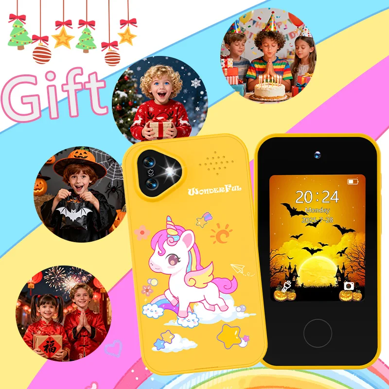kids smartphone with dual cameras, kids' camera, 1080p video recording, educational games, torchlight and more – pony design