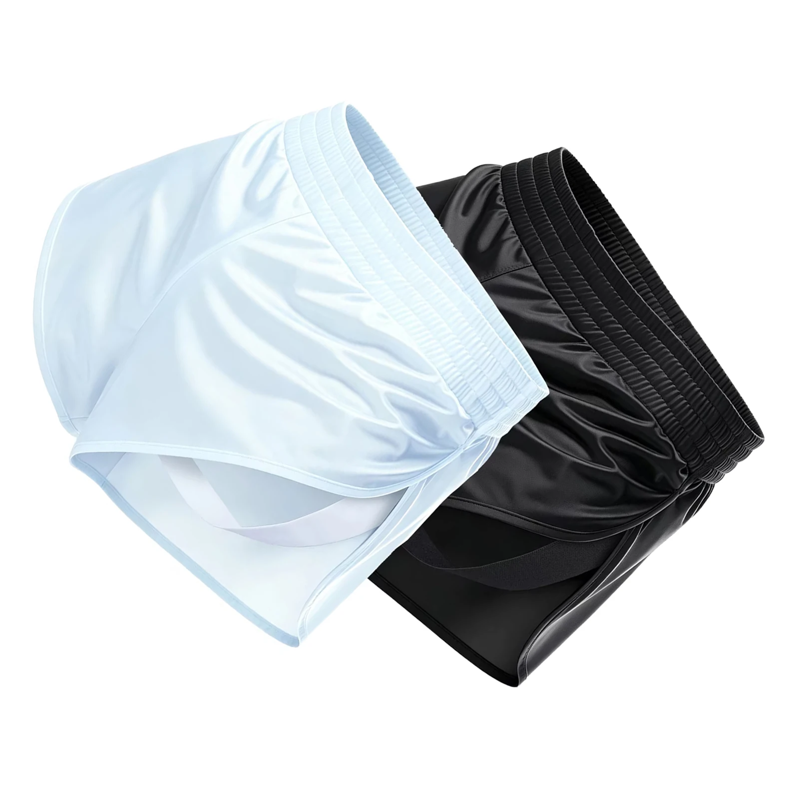 2x Pack Satin Glossy Arrow Pants Men Side Split Boxers Shorts Sexy Underwear Inner Mesh Pouch Jockstrap Homewear Sleep Bottoms
