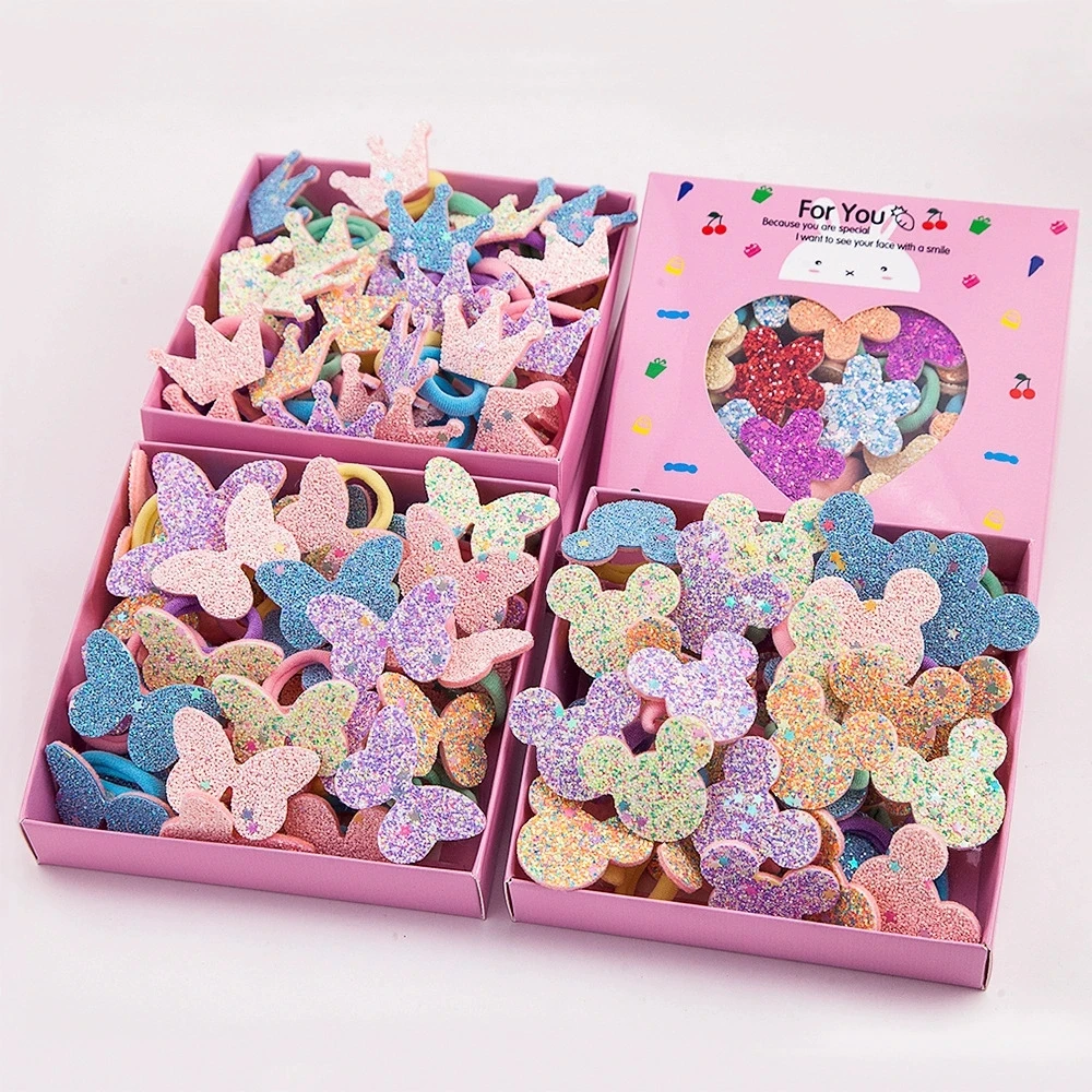 

40pcs/box Baby Thumb Elastic Hairband Rubber Band Ponytail Hair Rope Kid Children Shinning Butterfly Hair Circle Small Scrunchie