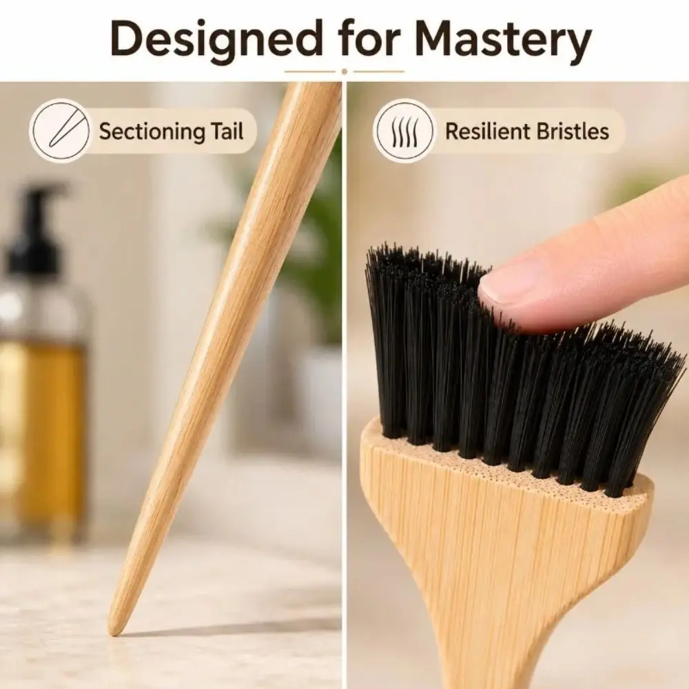 Bamboo Hair Dye Brush Wide Brush Bristles Solid Wood Handle Salon Coloring Tool Sharp Point Tail Design Point Tail Hair Brush