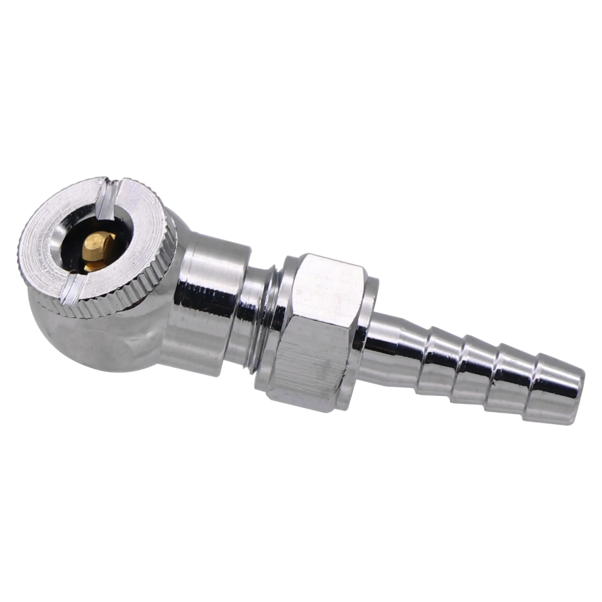 8x25mm Hose Barb,Ball Foot Air Chuck w/ Hex Nut,Closed End Design,Chrome Plated Brass,Tire/Tyre Inflator Gauge Fitting