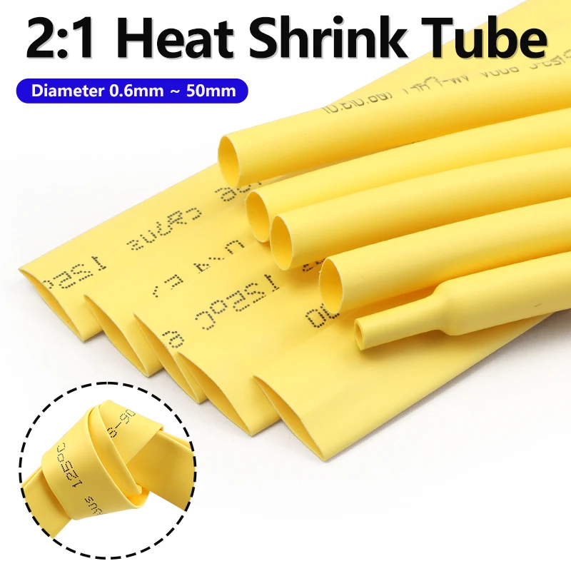 2/5M Yellow 2:1 Heat Shrink Tube Diameter 0.6mm ~ 50mm Wire Repair Protector Polyolefin Insulated Shrinkable Cable SleeveTubing