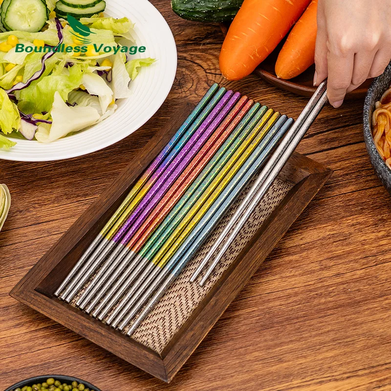 Boundless Voyage Colorful Titanium Chopsticks Outdoor Tableware Camping Daily Ultralight Curlery 1 Pair Ti1005T