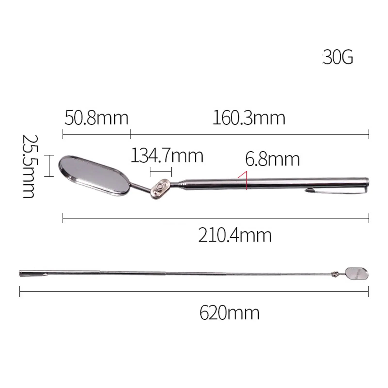 Flexible Inspection Mirror 360 Degree Swivel Metal Mechanics Mirror Long Handle for Car Repair and Maintenance