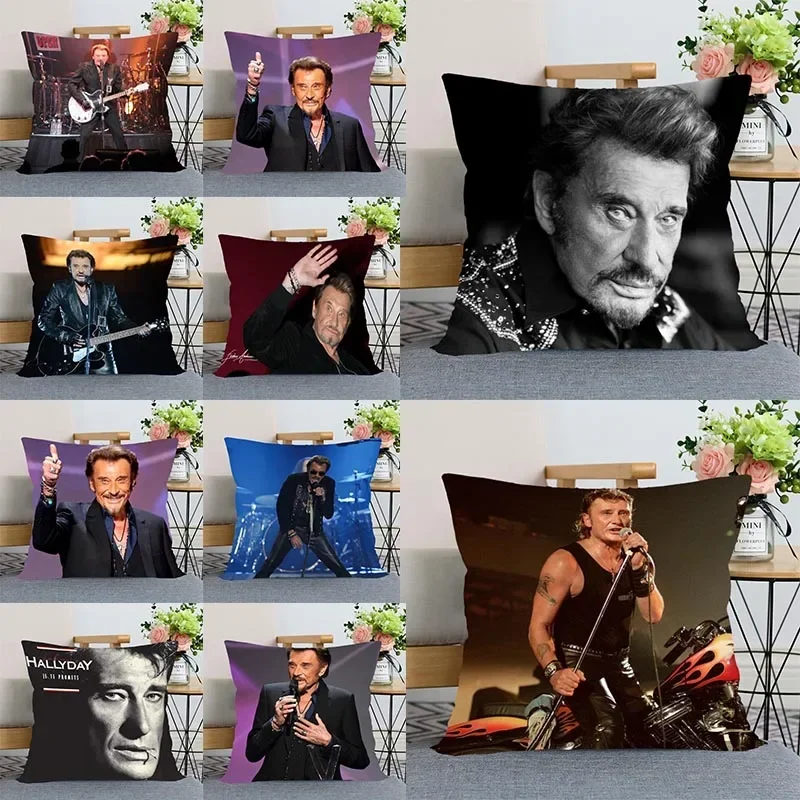 HEARMNY Johnny Hallyday Pillow Cover Bedroom Home Office Decorative Pillowcase Square Zipper Wedding Pillow cases Satin Fabric