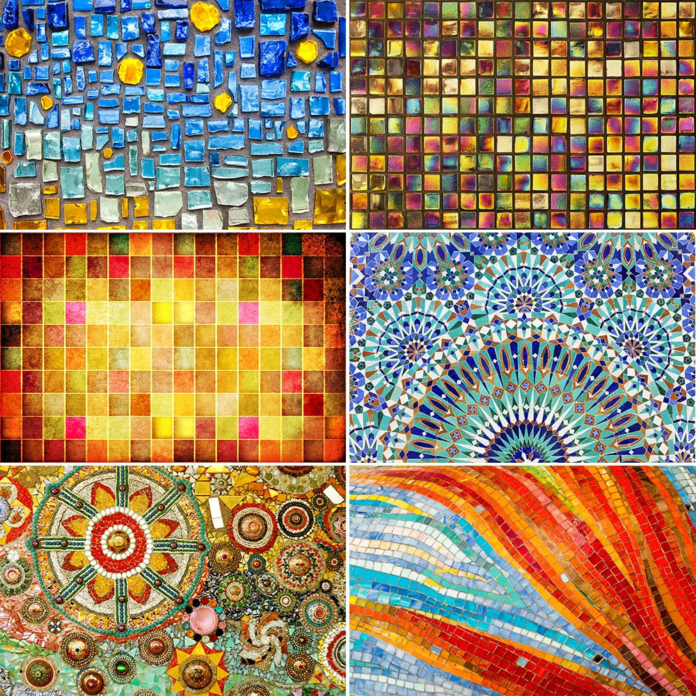 

Bonvvie Photography Background Colorful Mosaic Tiles Wall Baby Child Adult Portrait Photoshoot Backdrop Props for Photo Studio