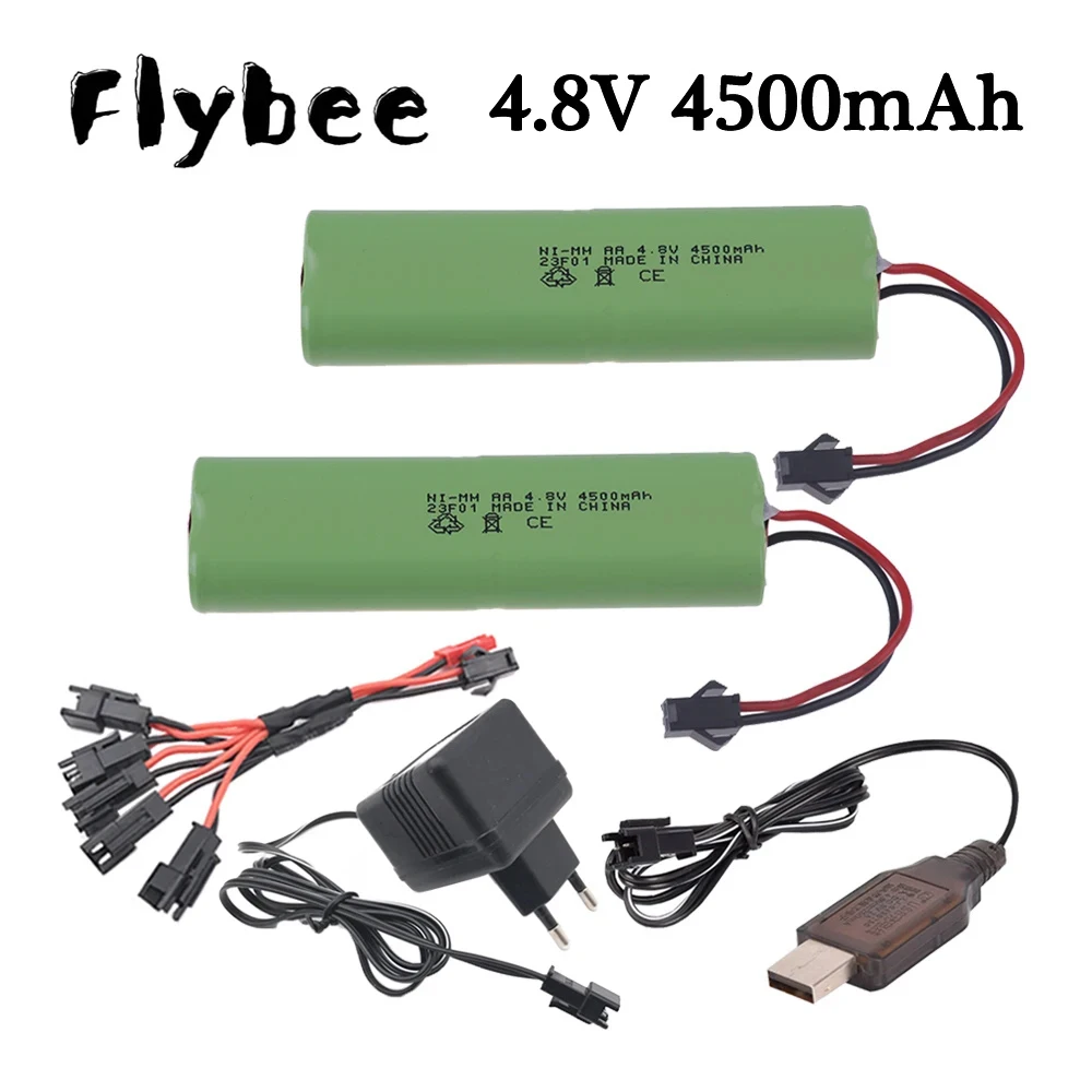 NiMH 4,8 V 4500mAh batería recargable + cargador para coches RC Robots tanque pistola barcos juguetes modelo con enchufe SM AA 4,8 v paquete de batería