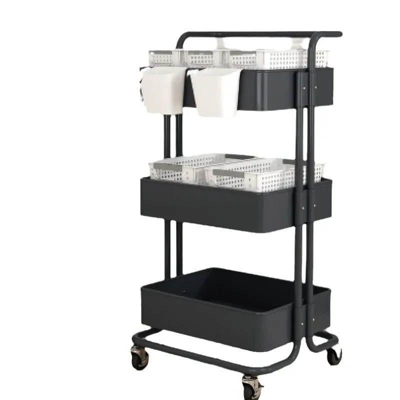 Thickened Carbon Steel Handcart Multi-Level Storage Rack Mobile Floor Stand for Kitchen Living Room Bedroom Bathroom Organizatio